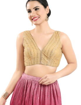 Sequin Work Sleeveless Fancy Blouse In Gold 