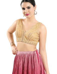 Sequin Work Sleeveless Fancy Blouse In Gold 