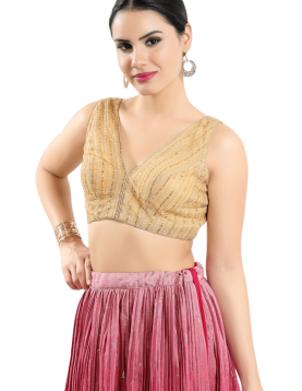 Sequin Work Sleeveless Fancy Blouse In Gold 