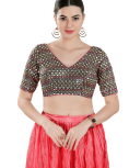 Black Art Silk Sequin And Mirror Work V Neck Blouse
