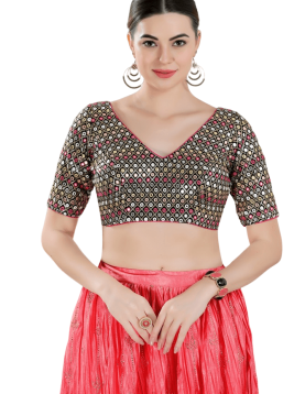 Black Art Silk Sequin And Mirror Work V Neck Blouse