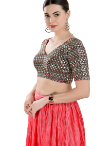 Black Art Silk Sequin And Mirror Work V Neck Blouse