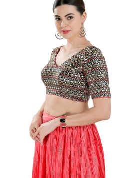 Black Art Silk Sequin And Mirror Work V Neck Blouse