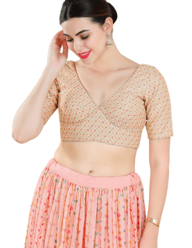 Off White Art Silk V Neck Blouse 