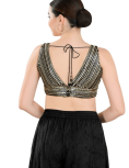 Black Fancy Net Sequin V Neck Sleeveless Blouse