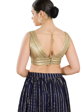 Gold Fancy Net Sequin V Neck Sleeveless Blouse