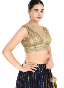 Gold Fancy Net Sequin V Neck Sleeveless Blouse