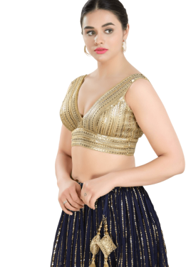Gold Fancy Net Sequin V Neck Sleeveless Blouse