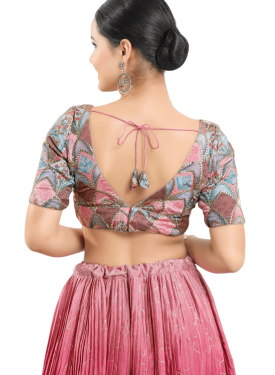 Embroidery Work Fancy Blouse In Peach 