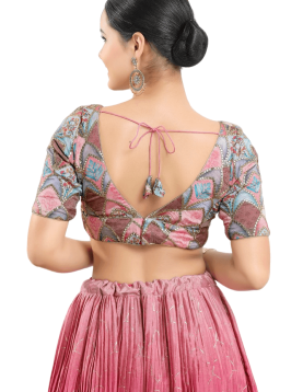 Embroidery Work Fancy Blouse In Peach 