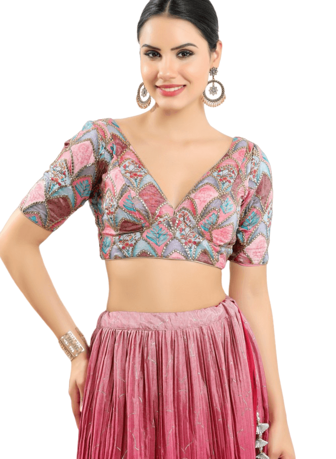Embroidery Work Fancy Blouse In Peach 
