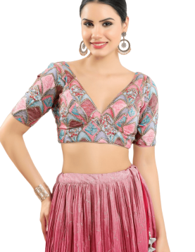 Embroidery Work Fancy Blouse In Peach 