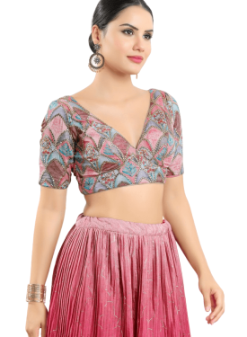 Embroidery Work Fancy Blouse In Peach 