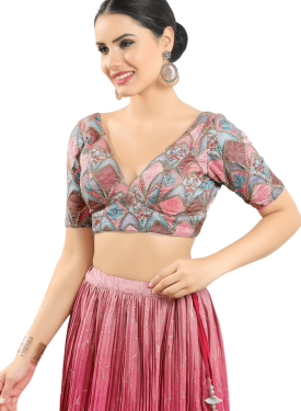Embroidery Work Fancy Blouse In Peach 