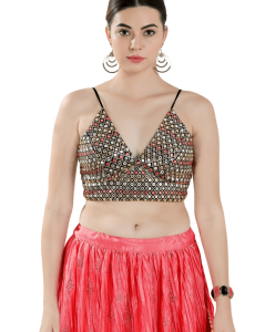 Black Sequin & Mirror Work V Neck Sleeveless Blouse