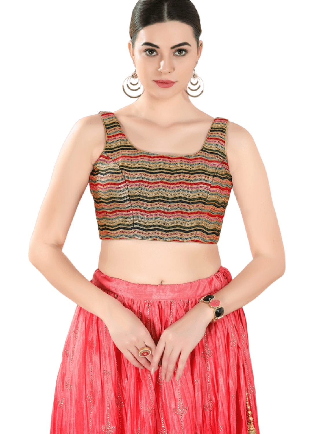 Black-Multi Silk Thread And Sequin Work Sleeveless Blouse