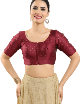 Maroon Tafeta Silk Polka Dot Blouse 