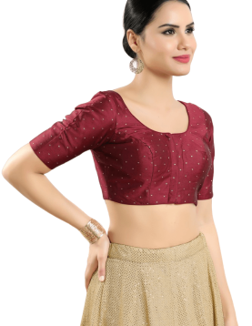 Maroon Tafeta Silk Polka Dot Blouse 