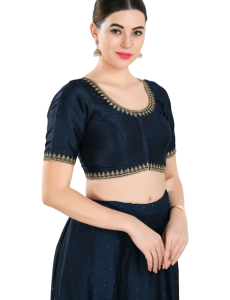 Navy Blue Mulberry Silk Blouse