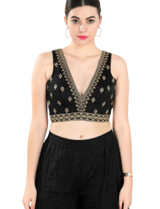 Black Art Silk Embroidered Sleeveless Blouse