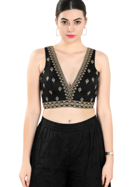 Black Art Silk Embroidered Sleeveless Blouse