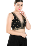 Black Art Silk Embroidered Sleeveless Blouse