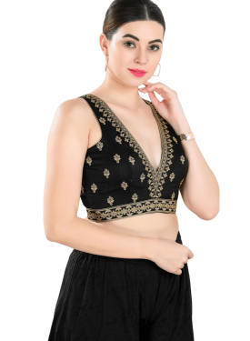 Black Art Silk Embroidered Sleeveless Blouse