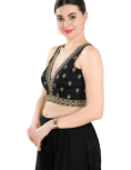 Black Art Silk Embroidered Sleeveless Blouse
