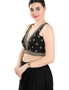 Black Art Silk Embroidered Sleeveless Blouse