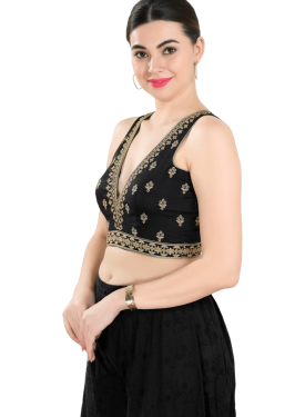 Black Art Silk Embroidered Sleeveless Blouse