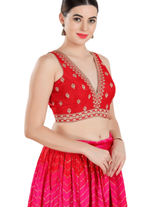 Red Green Art Silk Embroidered Sleeveless Blouse