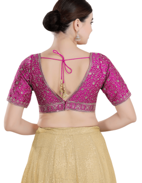 Purple Raw Silk Flower Embroidered Blouse