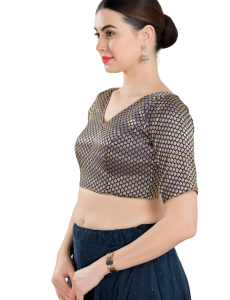 Brocade V Neck In Navy Blue