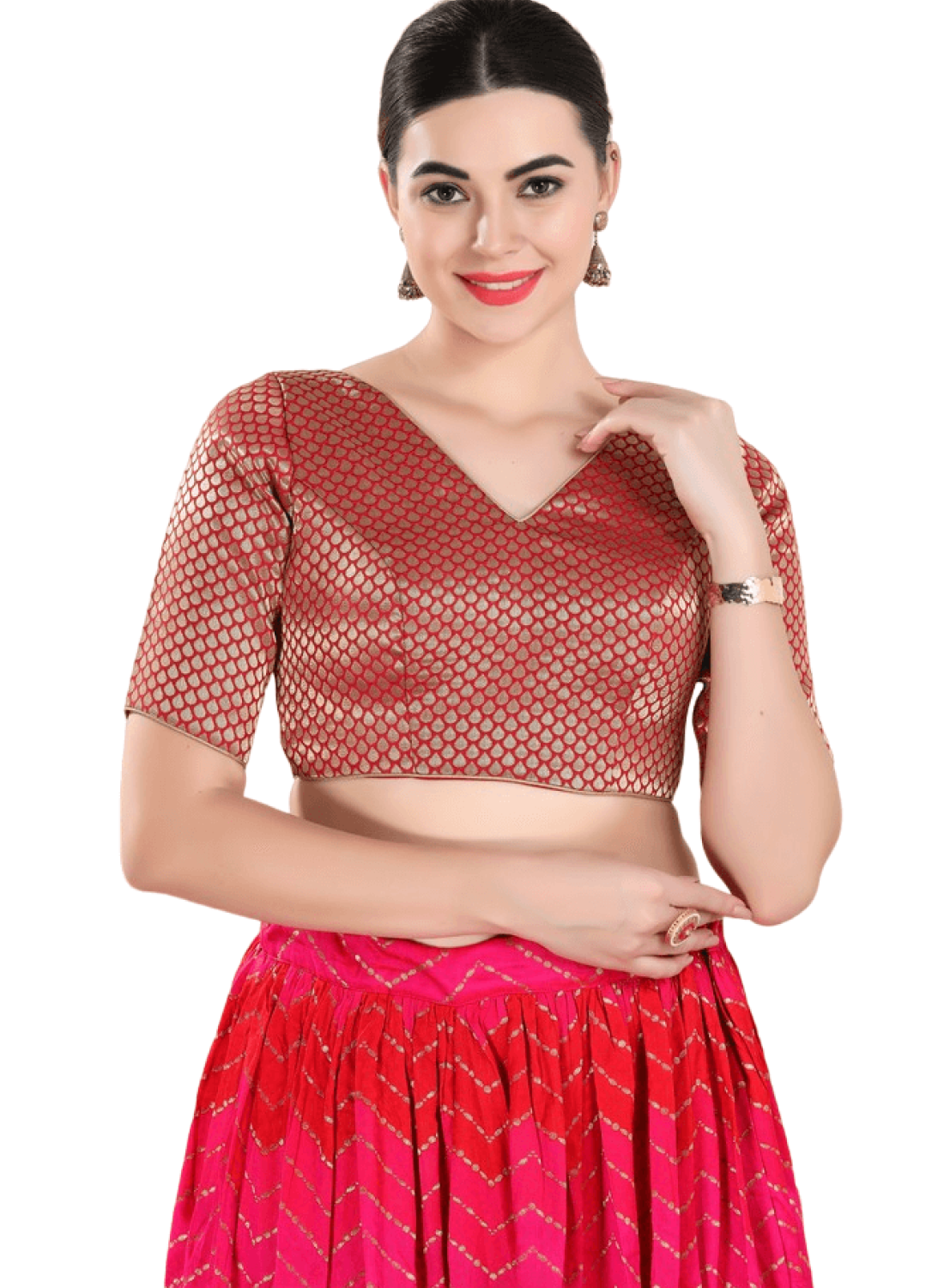 Brocade V Neck In Red 
