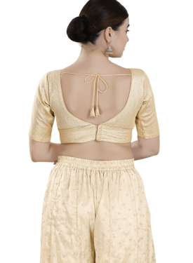 Gold Art Silk V Neck Blouse 