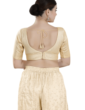 Gold Art Silk V Neck Blouse 