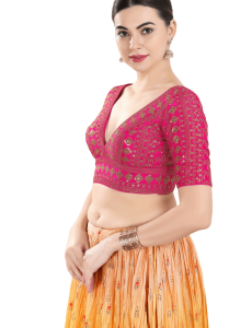 Pink Art Silk Floral Embroidered Blouse