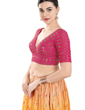 Pink Art Silk Floral Embroidered Blouse