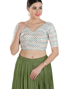 Off White Mirror Work &amp; Sequin Blouse