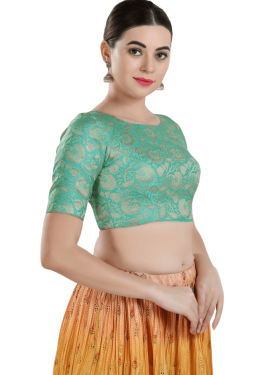 Sky Blue Brocade Printed Blouse 