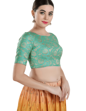 Sky Blue Brocade Printed Blouse 