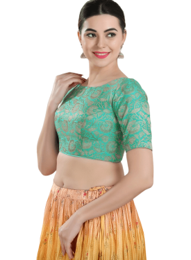 Sky Blue Brocade Printed Blouse 