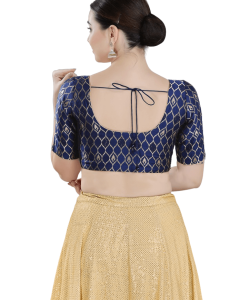 Navy Blue Brocade Printed Blouse 