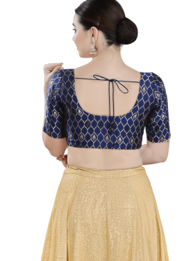 Navy Blue Brocade Printed Blouse 