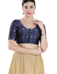 Navy Blue Brocade Printed Blouse 