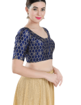 Navy Blue Brocade Printed Blouse 