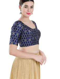 Navy Blue Brocade Printed Blouse 