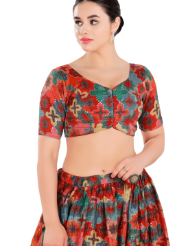 Multi Color Brocade Flower Print And Sequin Work Blouse