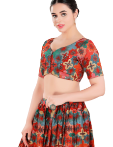 Multi Color Brocade Flower Print And Sequin Work Blouse