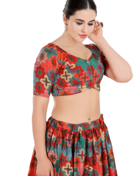 Multi Color Brocade Flower Print And Sequin Work Blouse